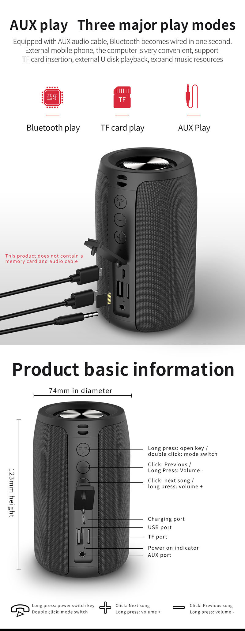 Portable Bluetooth Speaker, Bluetooth 5.0 with Powerbank Waterproof Powerful Bass Wireless Stereo Wireless Speaker
