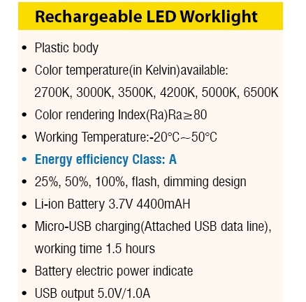 LED Light 15W Rechargeable LED Worklight with Micro-USB Charging, with Ce EMC RoHS