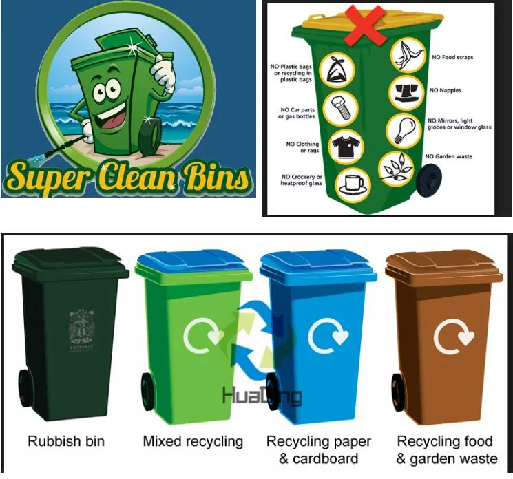 100L Plastic Trash Bin Rubber Wheel Trash Can for Outdoor HD2wnp120c-B
