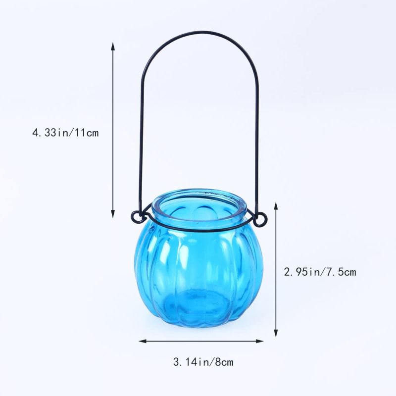 Sky Blue Pumpkin Glass Candle Cups Glass Candle Vessle for Home Party Decoration