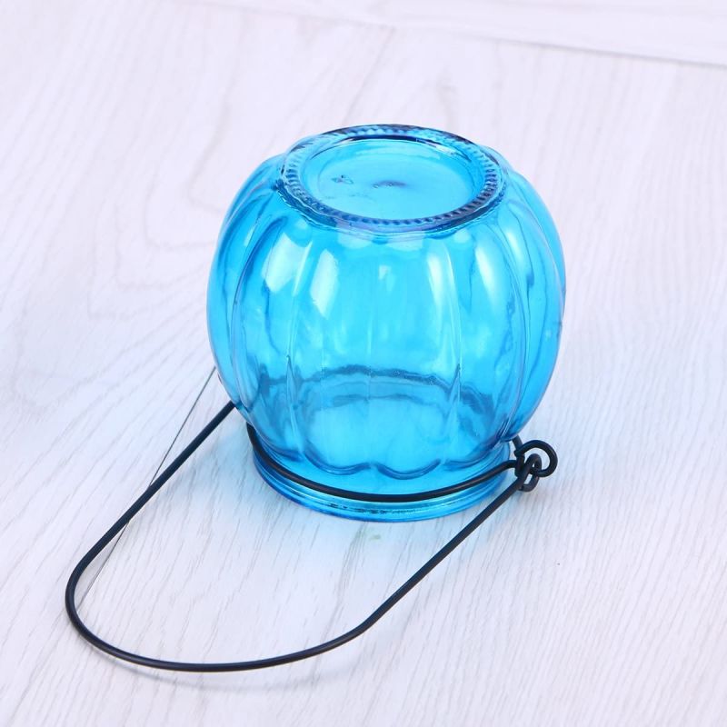 Sky Blue Pumpkin Glass Candle Cups Glass Candle Vessle for Home Party Decoration