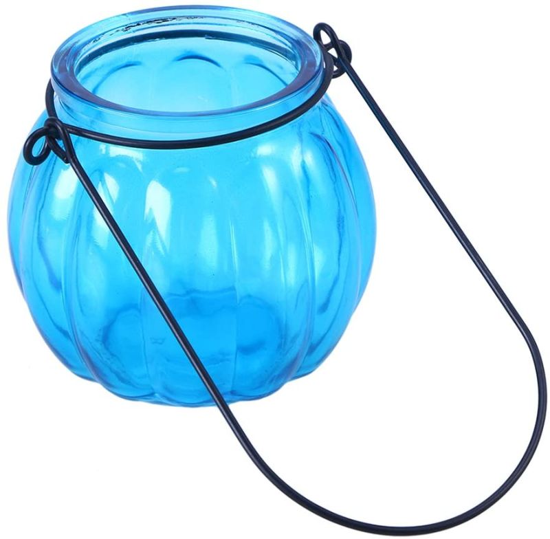 Sky Blue Pumpkin Glass Candle Cups Glass Candle Vessle for Home Party Decoration