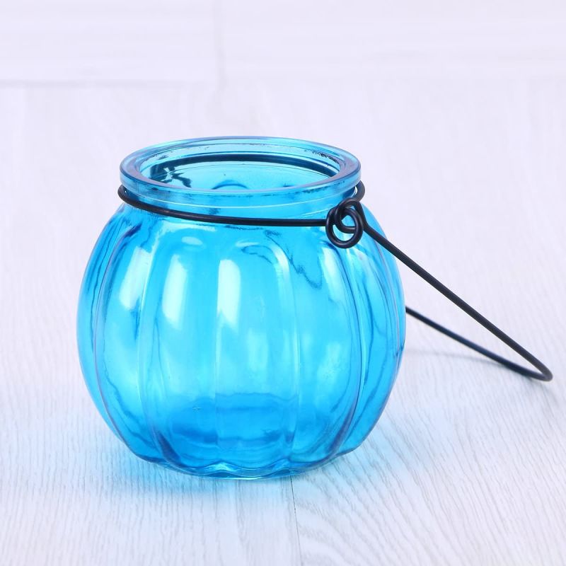 Sky Blue Pumpkin Glass Candle Cups Glass Candle Vessle for Home Party Decoration