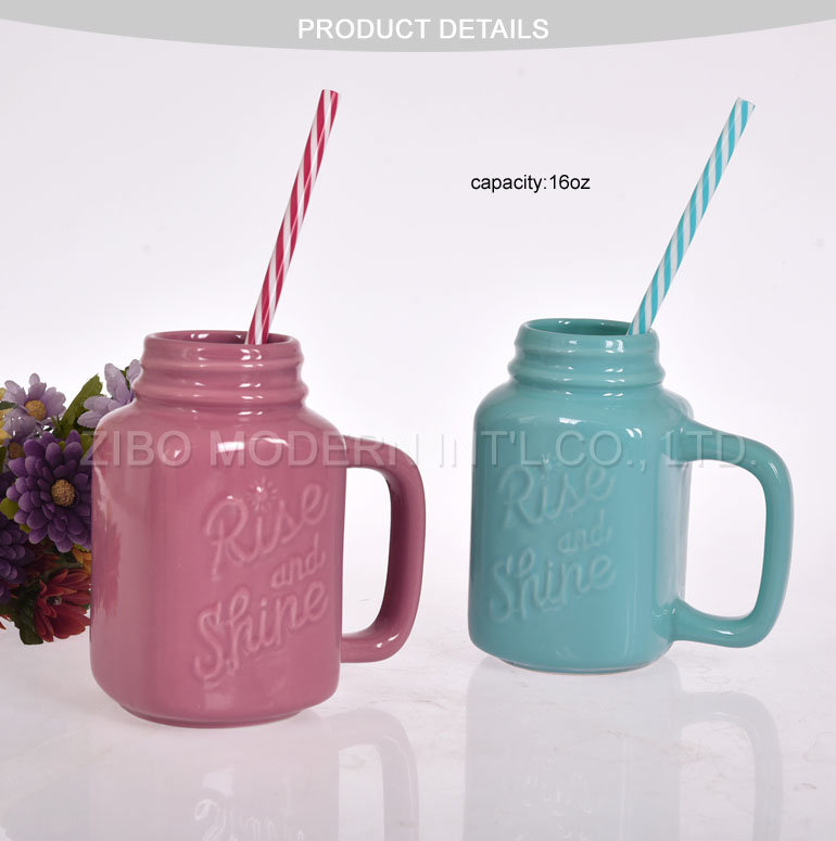 Custom Made Embossed Drink Ceramic Mason Jar Wholesale