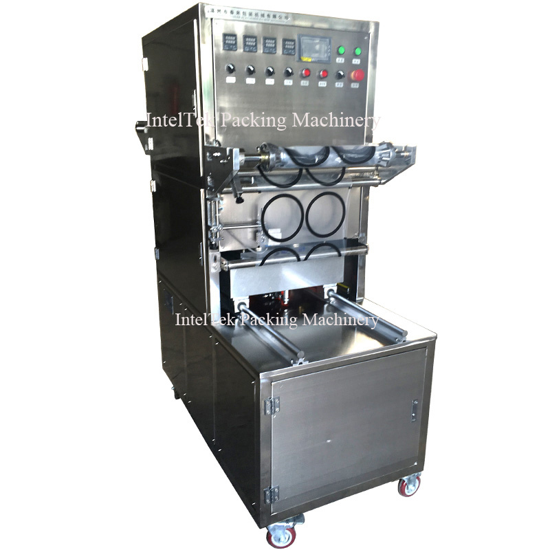 Pneumatic Plastic Film Liquid Yogurt Juice Milk Food Box/Tray /Bowl/Cup/ Container Packing Sealer Sealing Machine