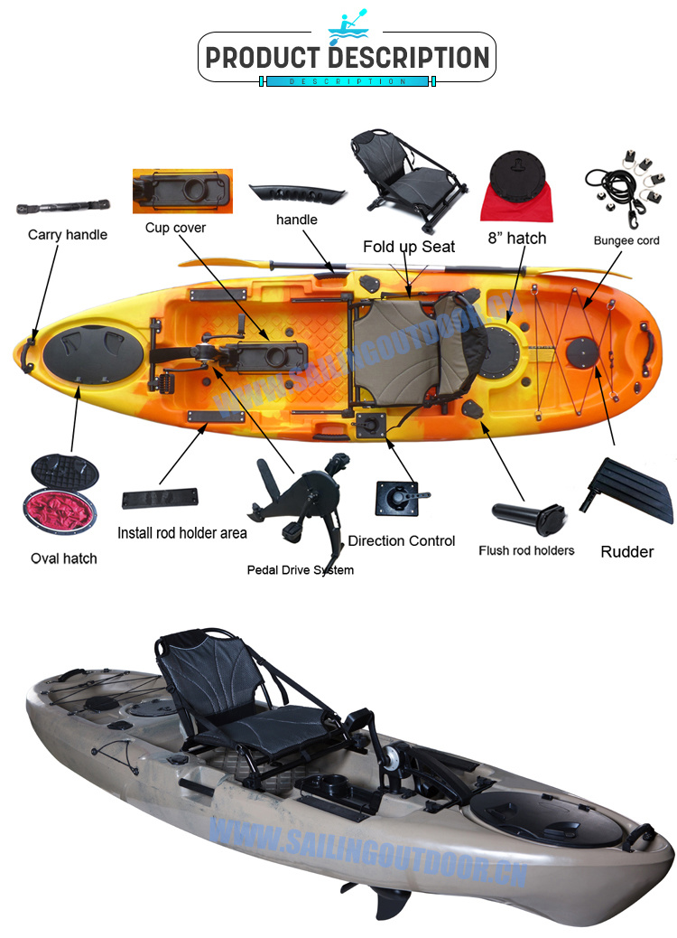 Roto-Molded 10FT Pedal System Kayak Fishing Canoe Pedals Boat Con Pedali From Manufacturer