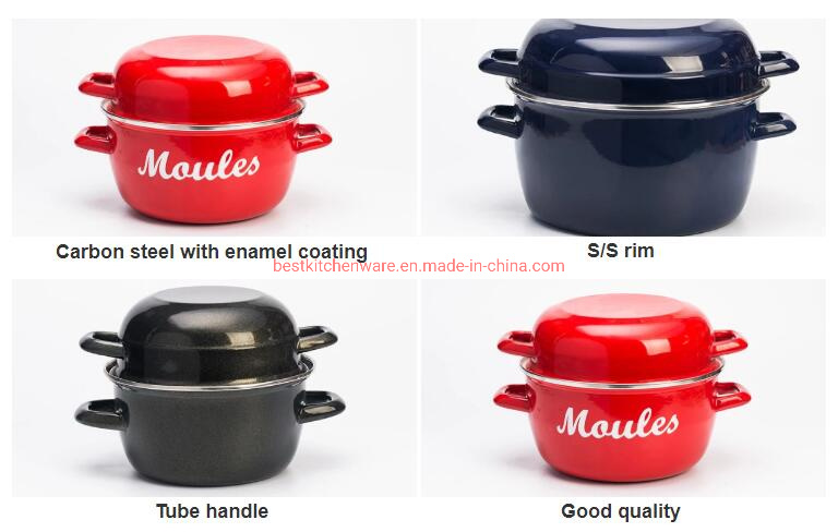 Red Enamel Mussel Pot for Enamel Cookware Enamel Stock Pot with Custom Logo