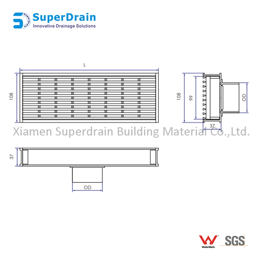 Anti-UV Stainless Steel Grate with Linear PVC Channel Floor Drain