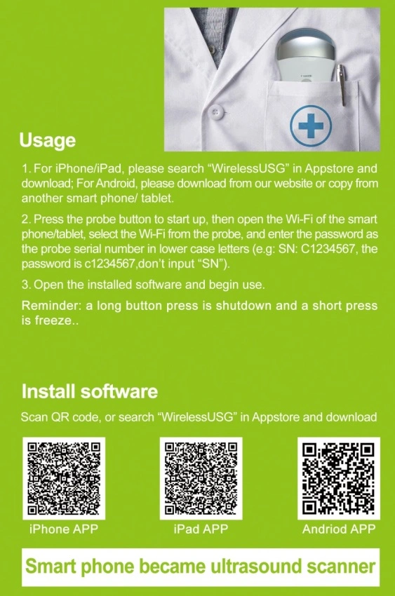 128 Elements Wireless Ultrasound Probe with Linear Probe