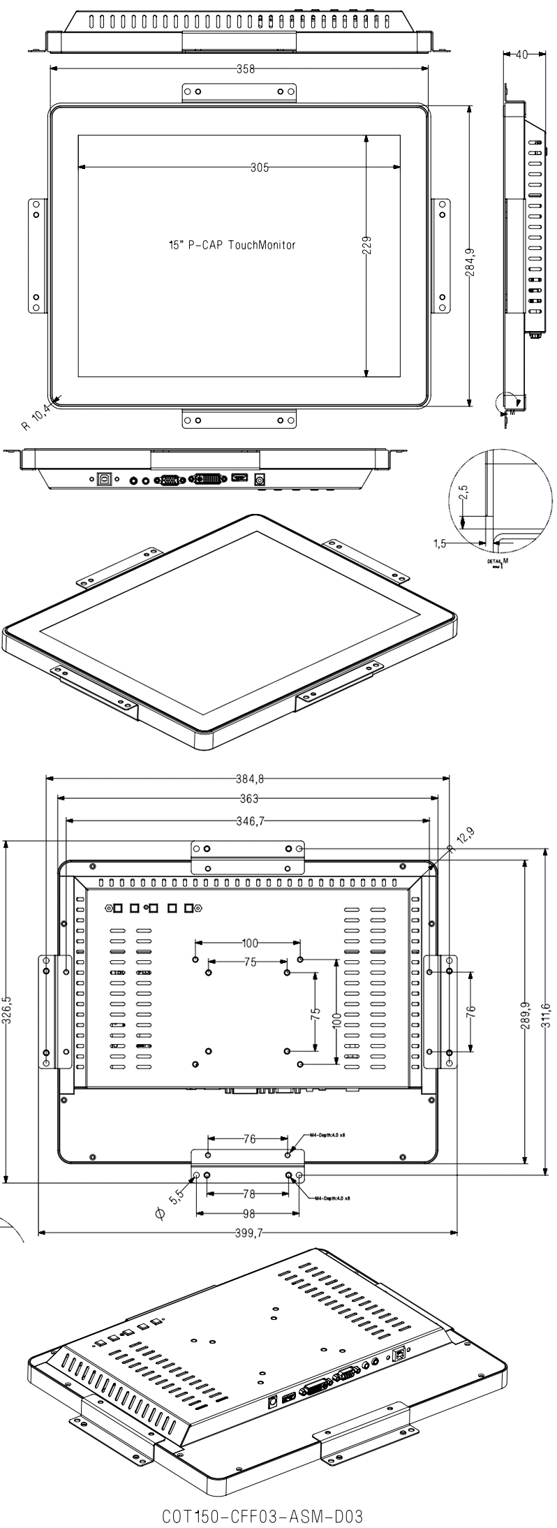 Waterproof Touch Screen Monitor Supplier 15 Inch Touch Screen Montior for Kiosks