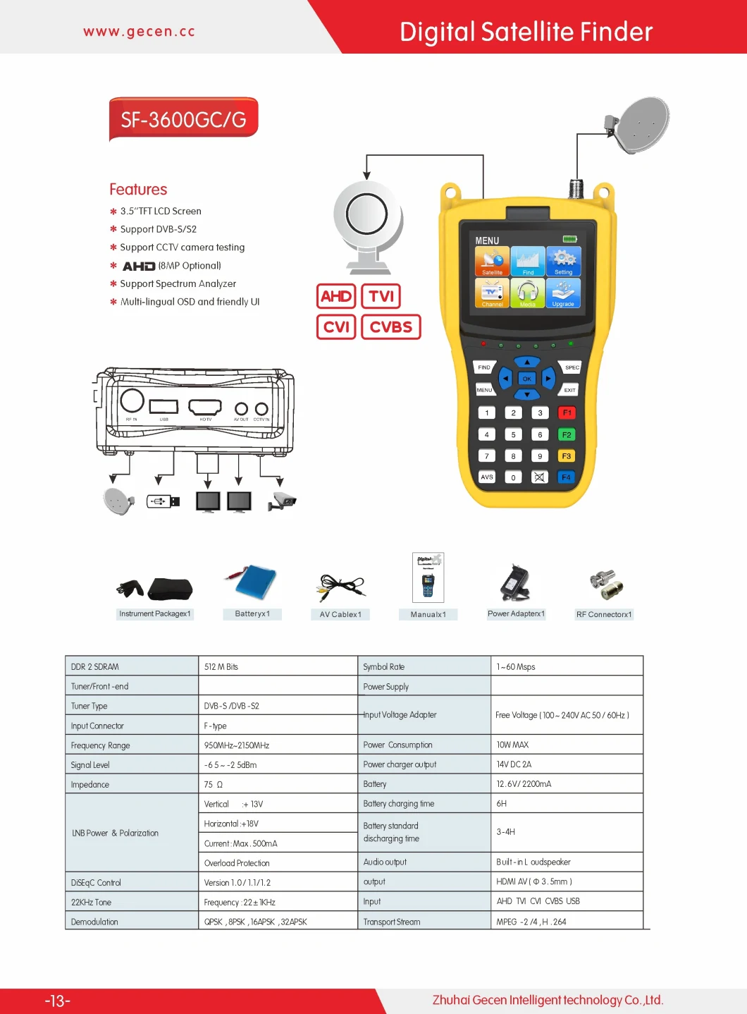 Gecen DVB-S2 HD 4.3 Inch LCD Screen Digital HD Satellite Finder Meter Satellite Finder Prices