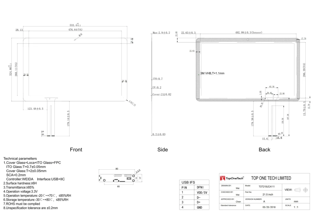 SKD Industrial 21.5 Inch IPS TFT LCD Monitor Touch Screen Bonded on Capacitive Touch Sensor