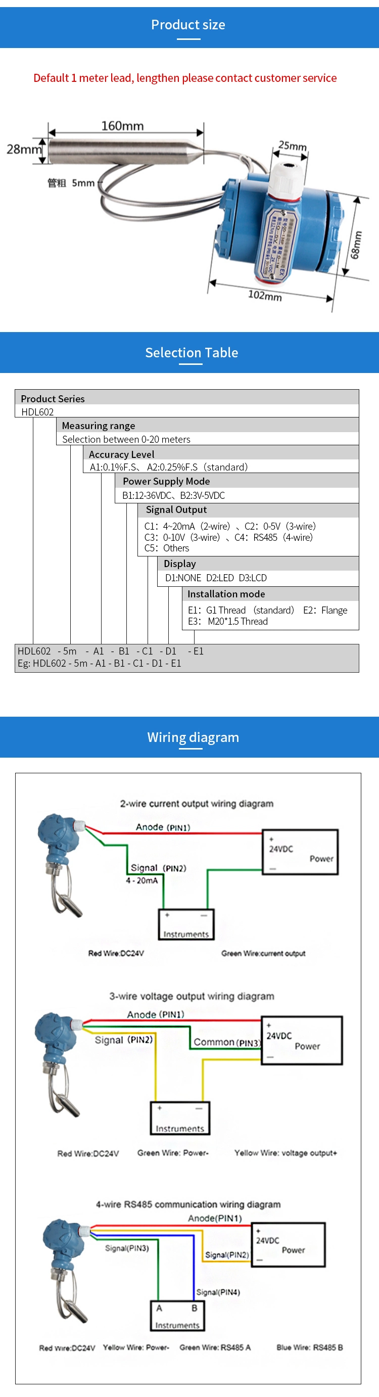 All Stainless Steel Probe High Temperature Liquid Measurement Level Sensor