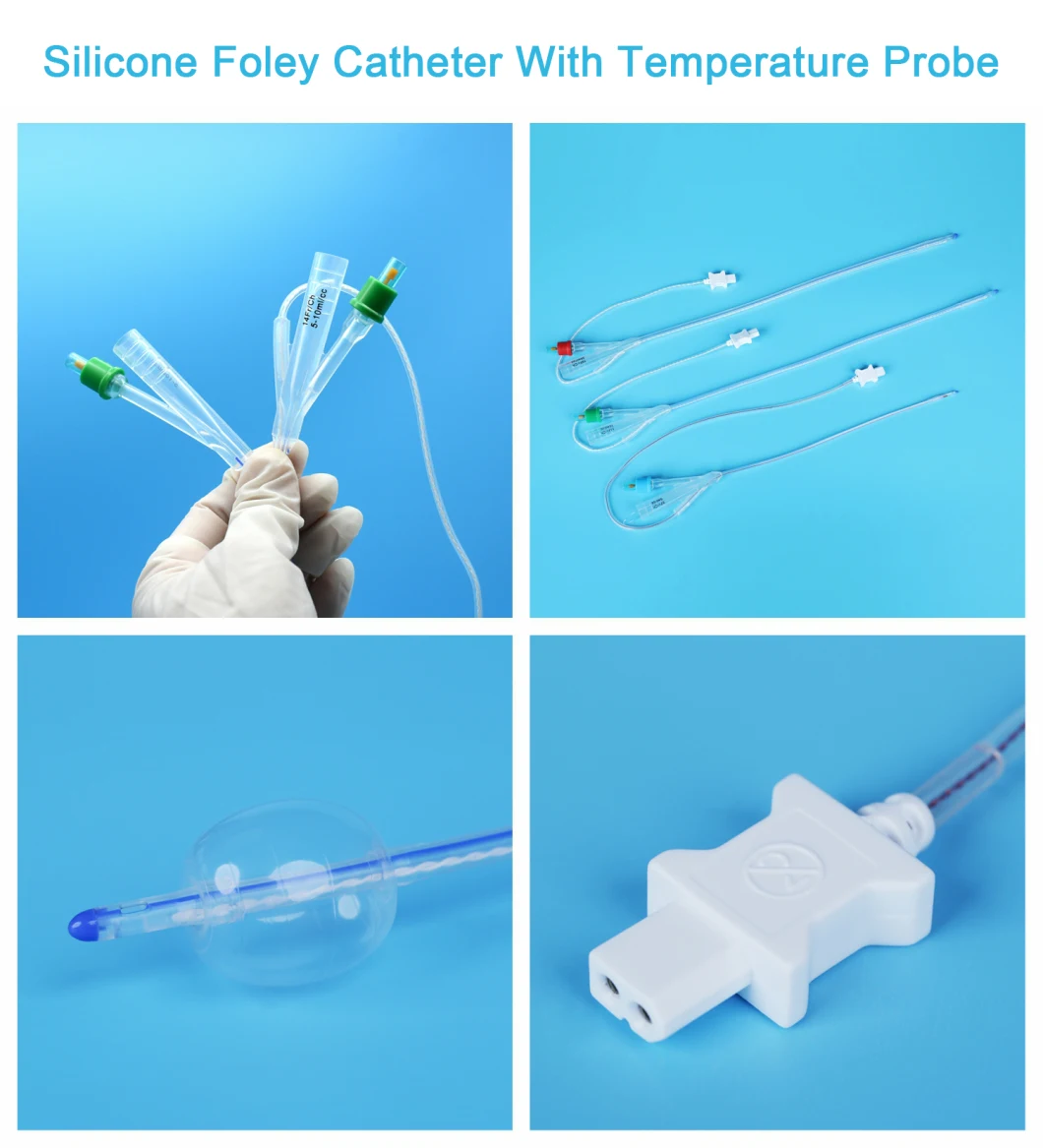 Temperature Sensing Silicone Foley Catheter with Temperature Sensor Probe Round Tipped for Temperature Measurement China Factory