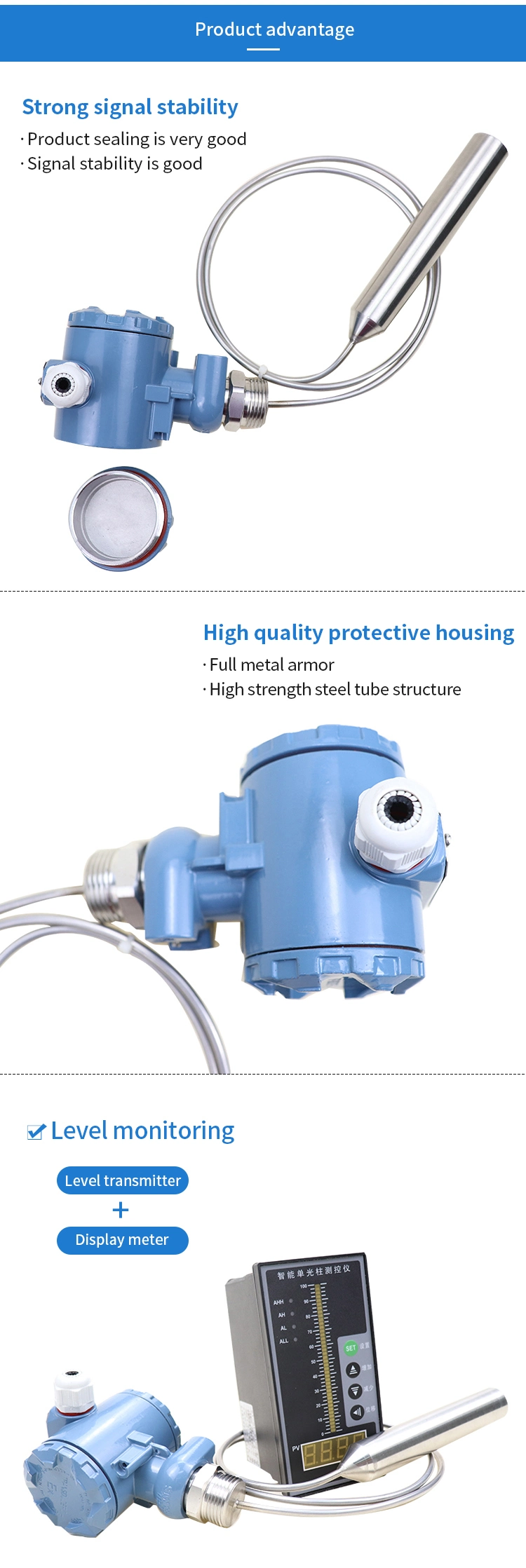 All Stainless Steel Probe High Temperature Liquid Measurement Level Sensor